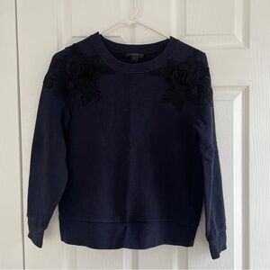 J.CREW NAVY FLORAL EMBROIDERED CREWNECK SWEATSHIRT